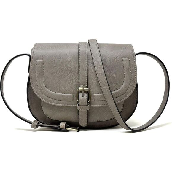UNBRAND Handbags - Women Light Grey Imported Vegan Leather Small Saddle Purse Cross Body Handbags